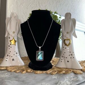 NWOT| FIERY LABRADORITE PENDANT NECKLACE| 925 sp| SIZE‎ 18” chain